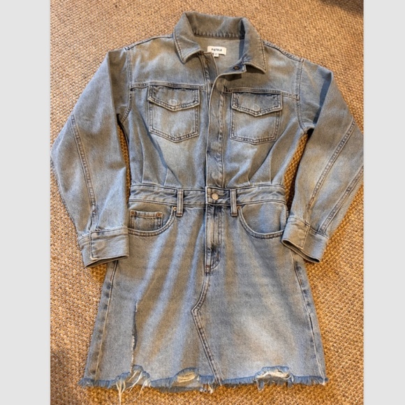 Pistola Nina Denim Mini Dress Raw Hem, Snaps, Acid Wash, Flaw, Game Day size XS - Picture 1 of 11